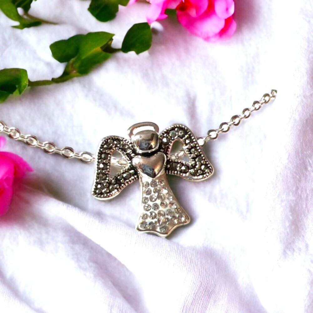 Silver Luxuries Genuine Marcasite Angel Pendant Silver Necklace